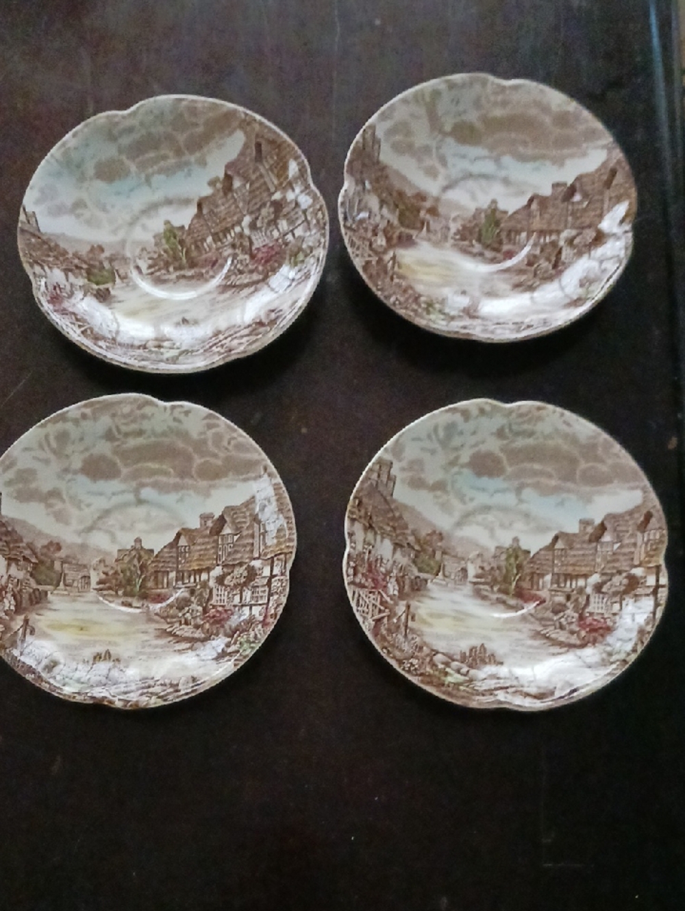 Set of 4 Johnson Brothers Olde English Saucers in Brown and Cream